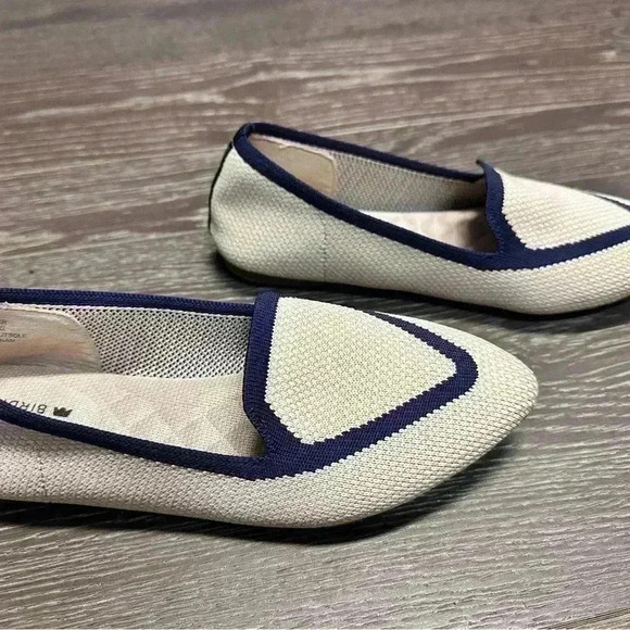 Birdies Blackbird Eggshell Womens 5.5 Navy Knit Point Toe Slip On Flats Shoes - Picture 4 of 7